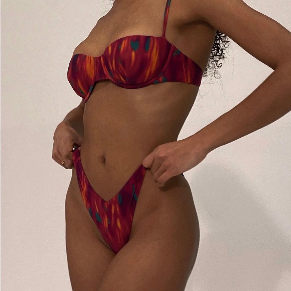 COPY - Balconette Fire Tie Dye Top - L • Delilah Bottom - M / Spicy Orange